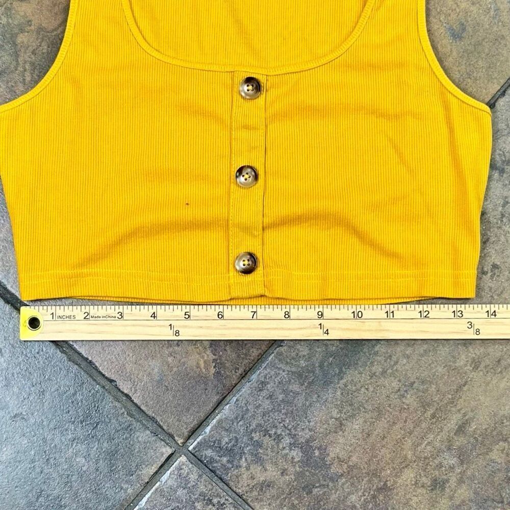 Shein Mustard Yellow Ribbed Button-Front Crop Top Small - Picture 6 of 10